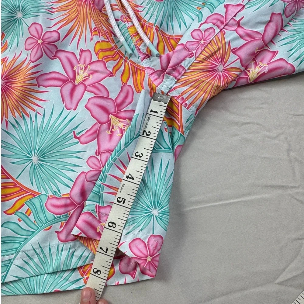 Members Mark Mens Swim Trunks XS Laguna Lilies Floral‎ Tropical Pink Blue Shorts